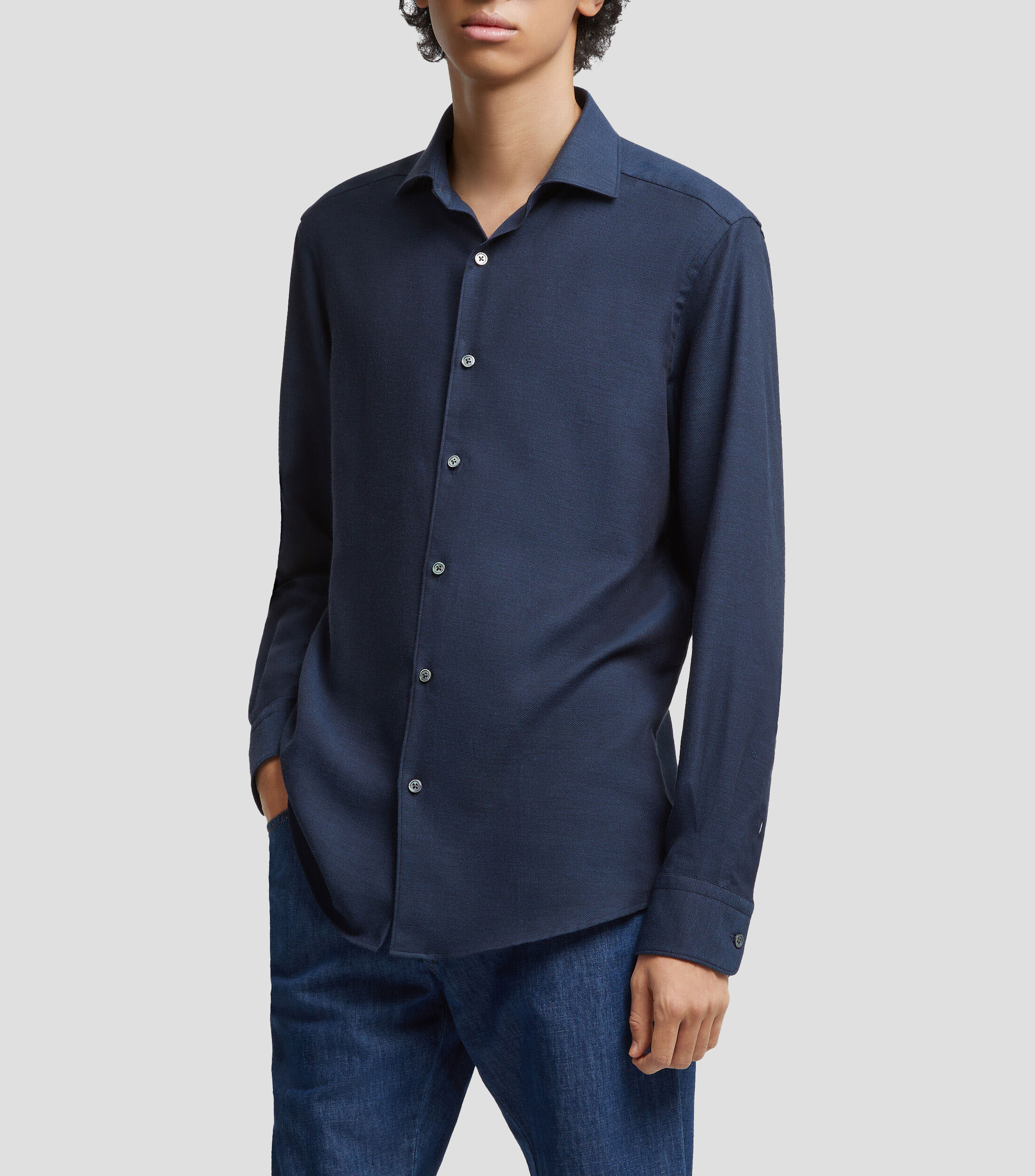 Camisa jaspeada con manga larga Hombre